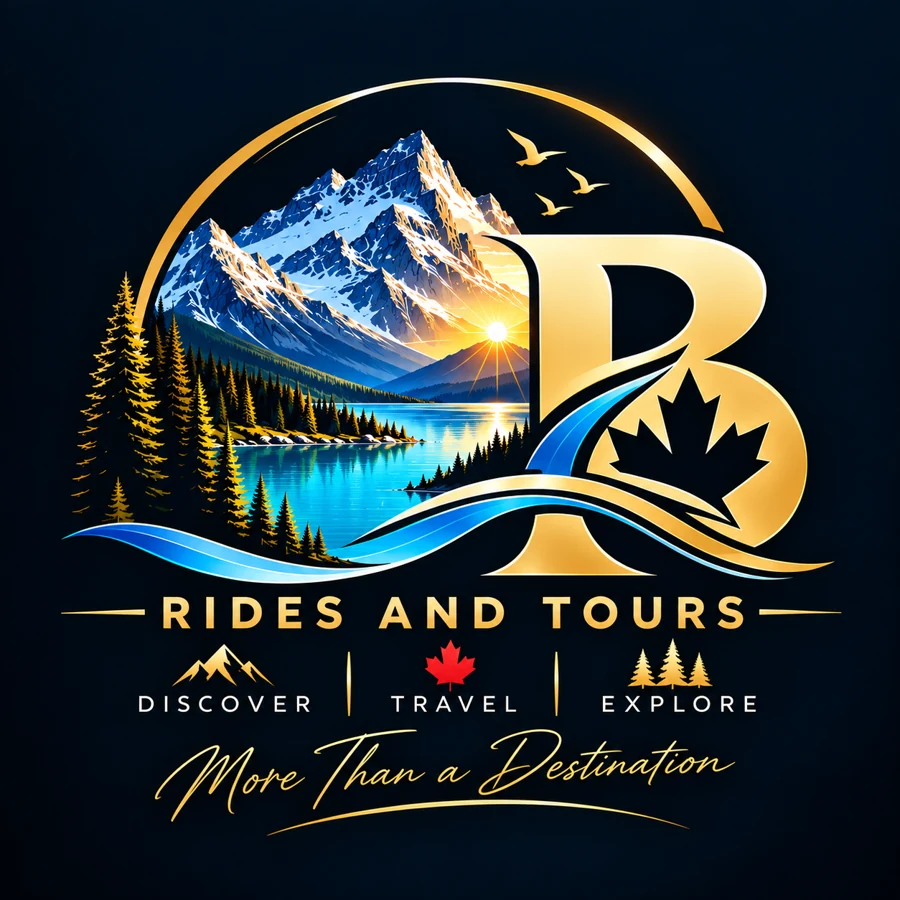 Alberta Rides & Tours mountain and maple leaf logo